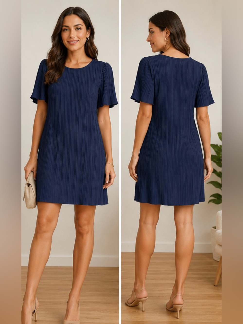 Carolina Belle Navy Pleated Midi Dress